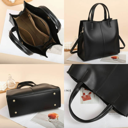 Metro Elegance Black Leather Tote Bag