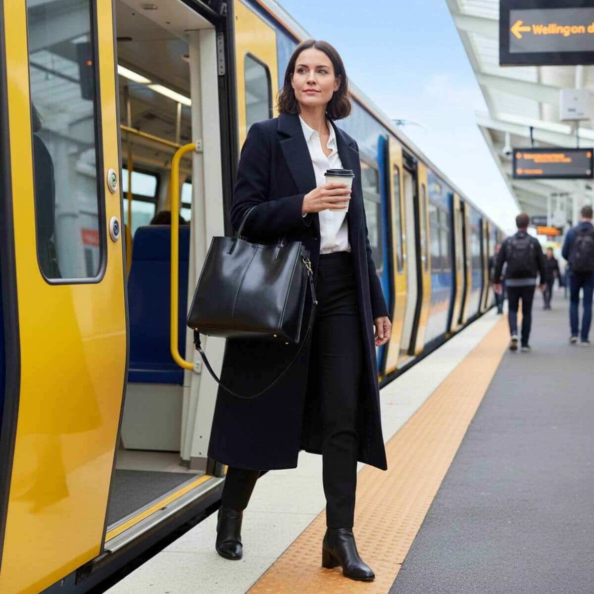 Metro Elegance Black Leather Tote Bag
