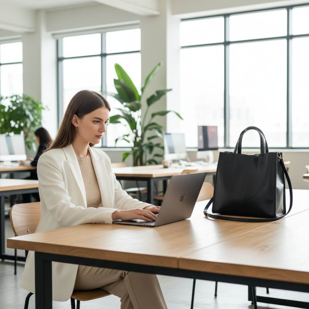 Metro Elegance Black Leather Tote Bag