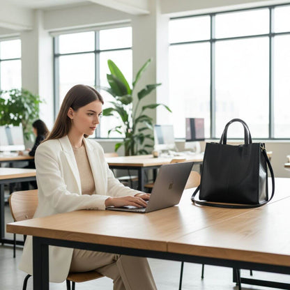 Metro Elegance Black Leather Tote Bag