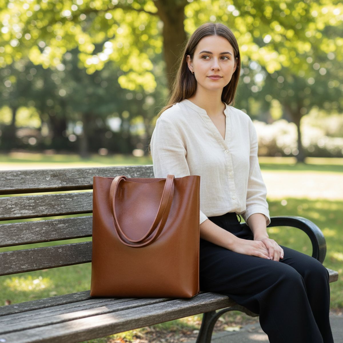 Urban Essential Caramel Brown Large Leather Tote Bag
