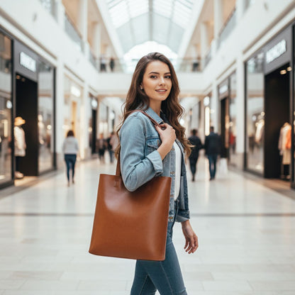 Urban Essential Caramel Brown Large Leather Tote Bag
