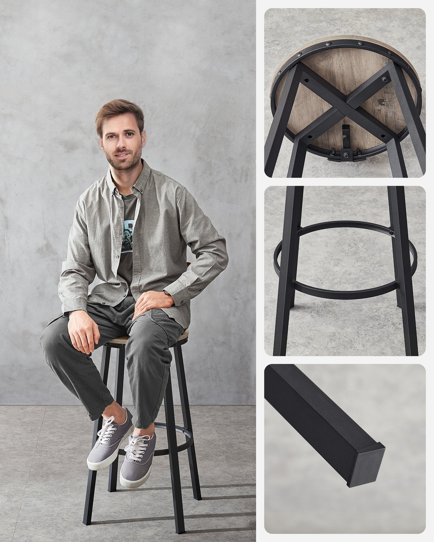 VASAGLE Bar Stools Chairs Set of 2 - Greige