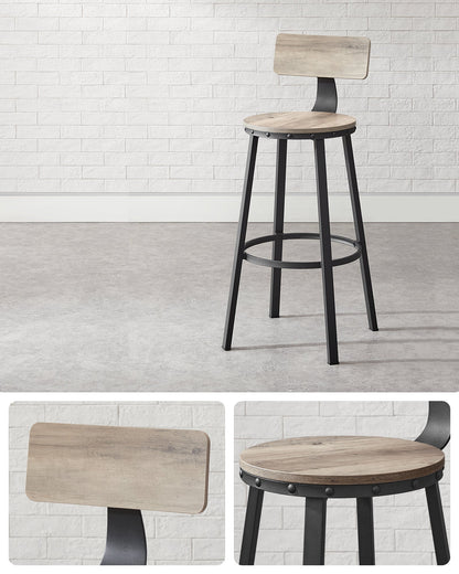 VASAGLE Bar Stools Chairs Set of 2 - Greige