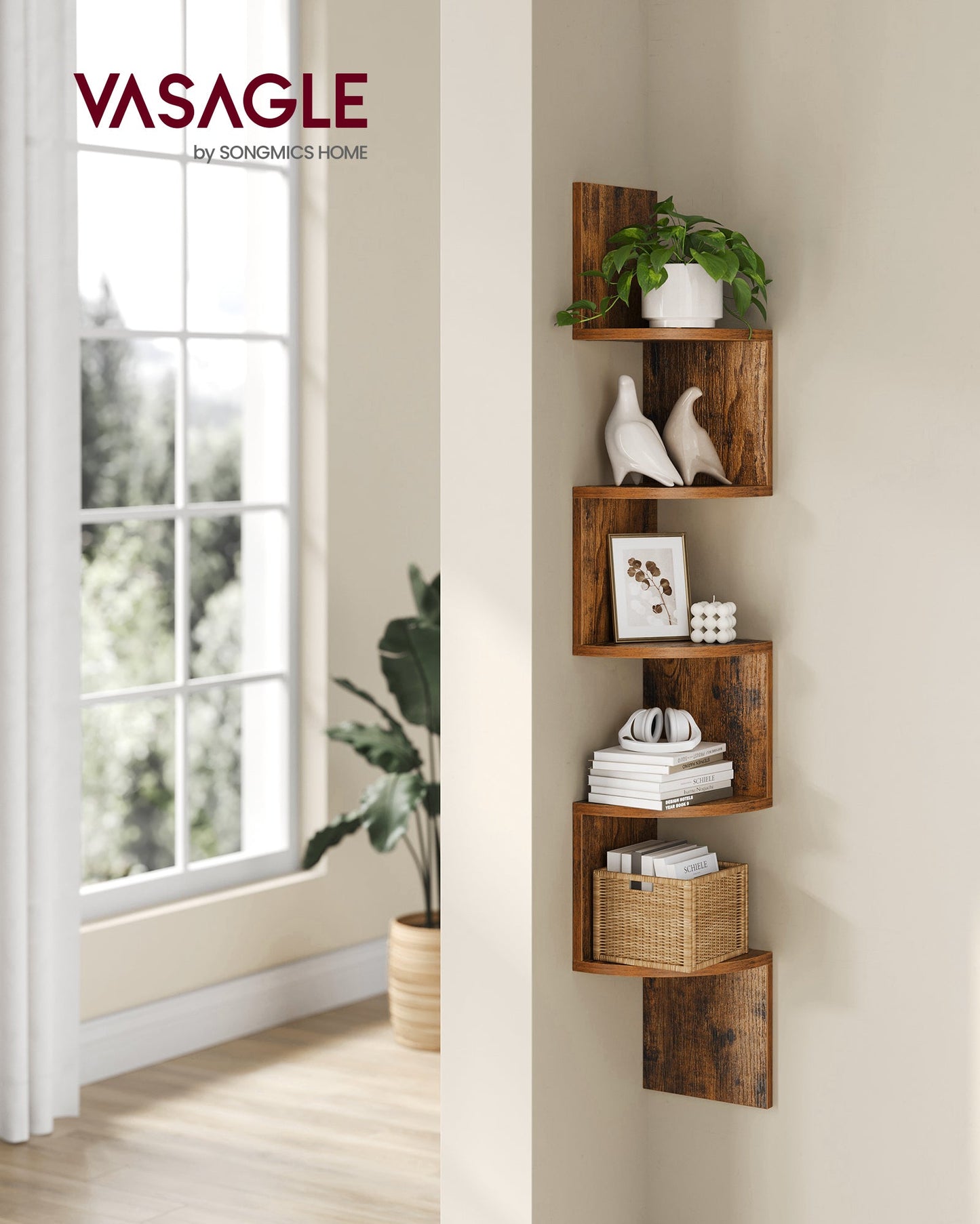 Vasagle 5-tier Floating Wall Bookshelf - Rustic Brown