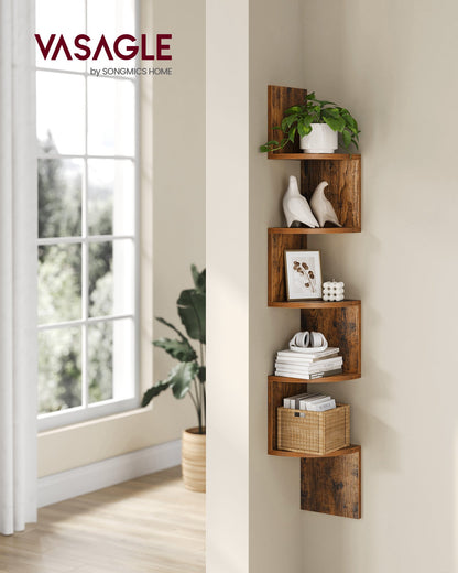 Vasagle 5-tier Floating Wall Bookshelf - Rustic Brown