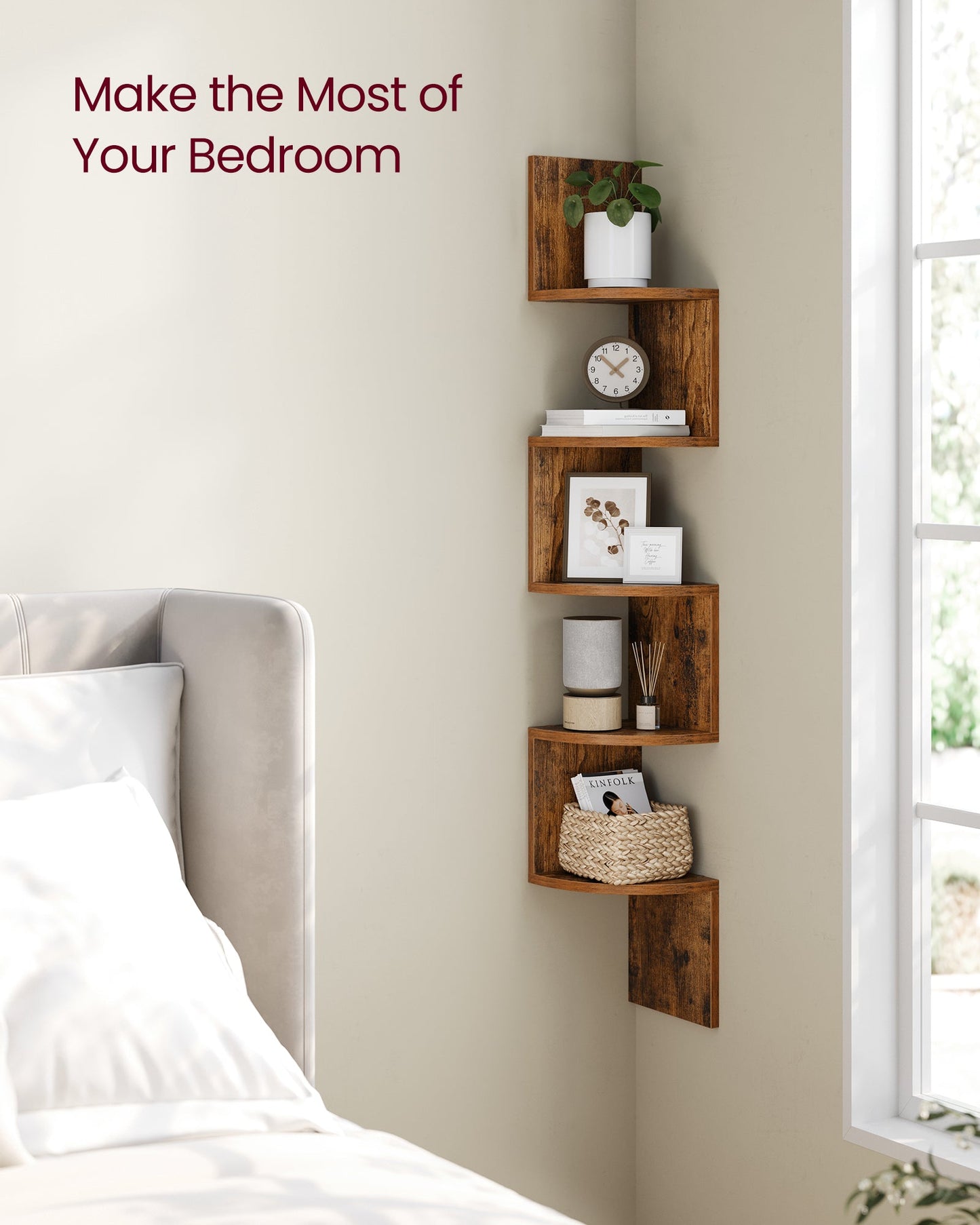 Vasagle 5-tier Floating Wall Bookshelf - Rustic Brown