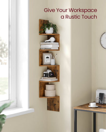 Vasagle 5-tier Floating Wall Bookshelf - Rustic Brown