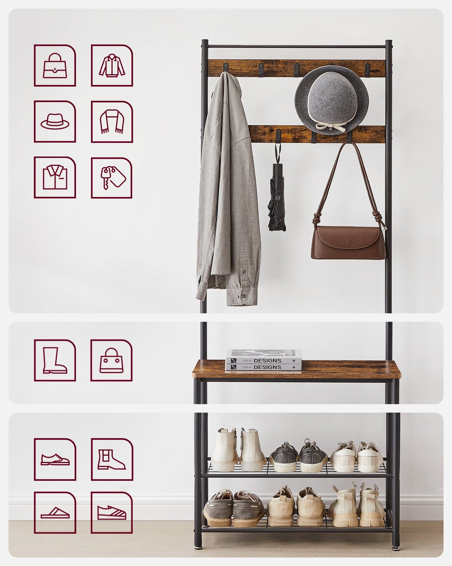 VASAGLE Coat Rack Stand Shoe Rack