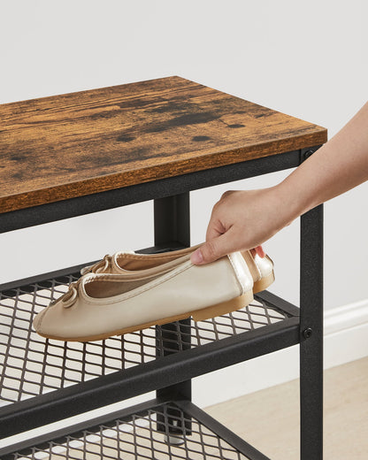 VASAGLE Shoe Storage Bench Rack with 2 Shelves - Rustic Brown