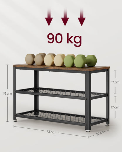 VASAGLE Shoe Storage Bench Rack with 2 Shelves - Rustic Brown