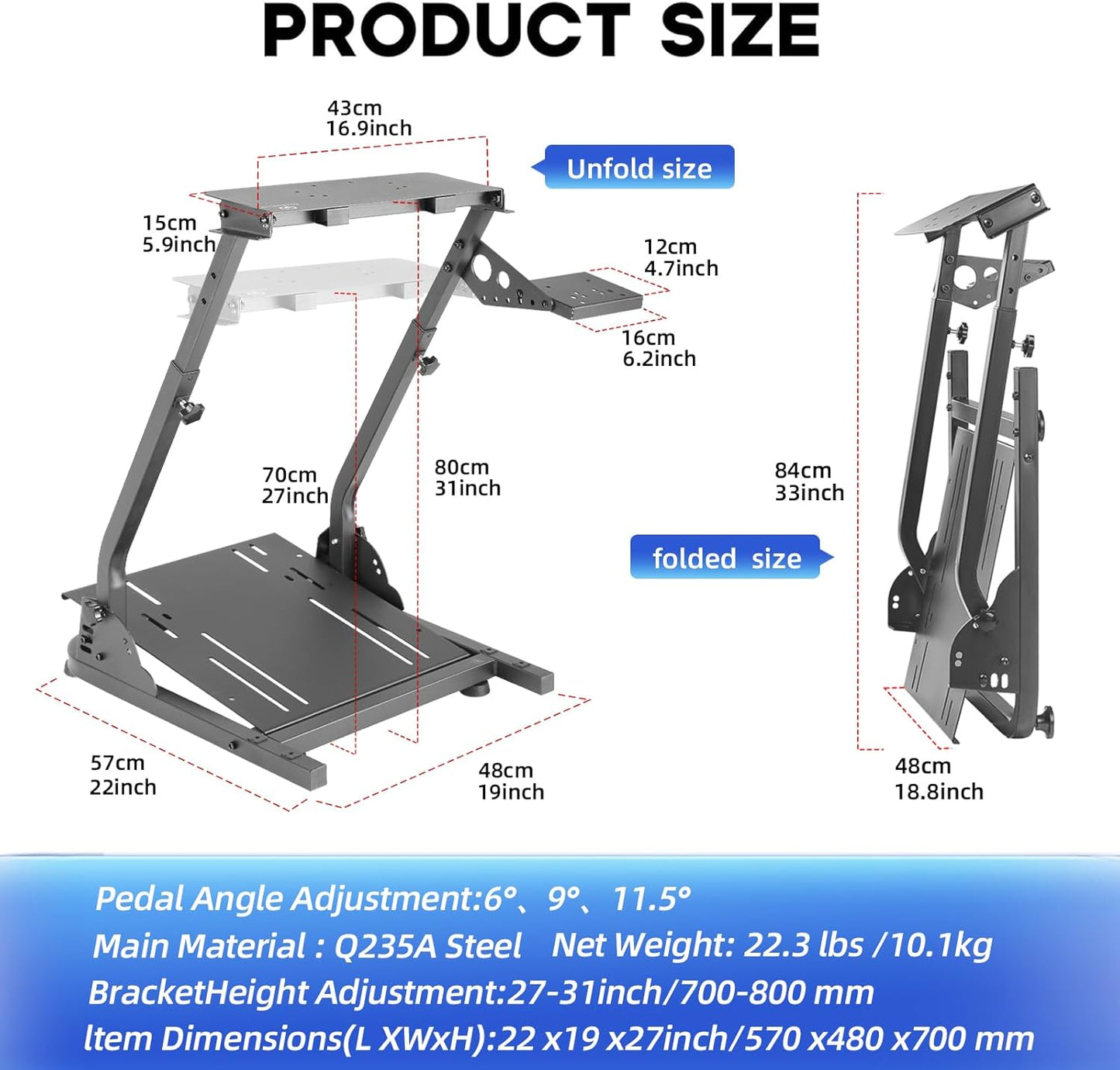 Gaming Racing Simulator Wheel Stand - Black