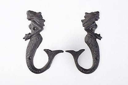 Rustic mermaid wall hooks black brown