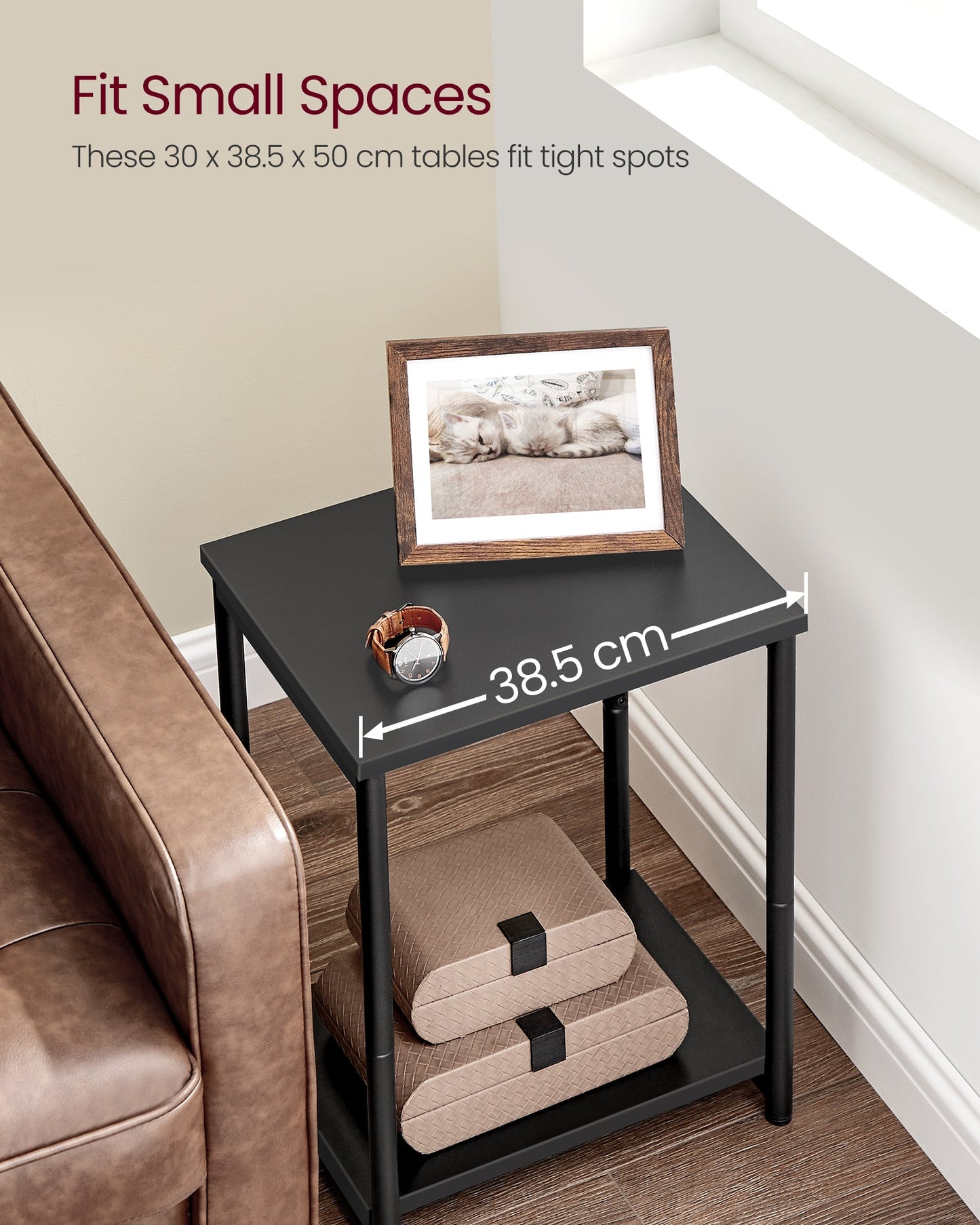 VASAGLE Bed Side Tables End Table (Black)