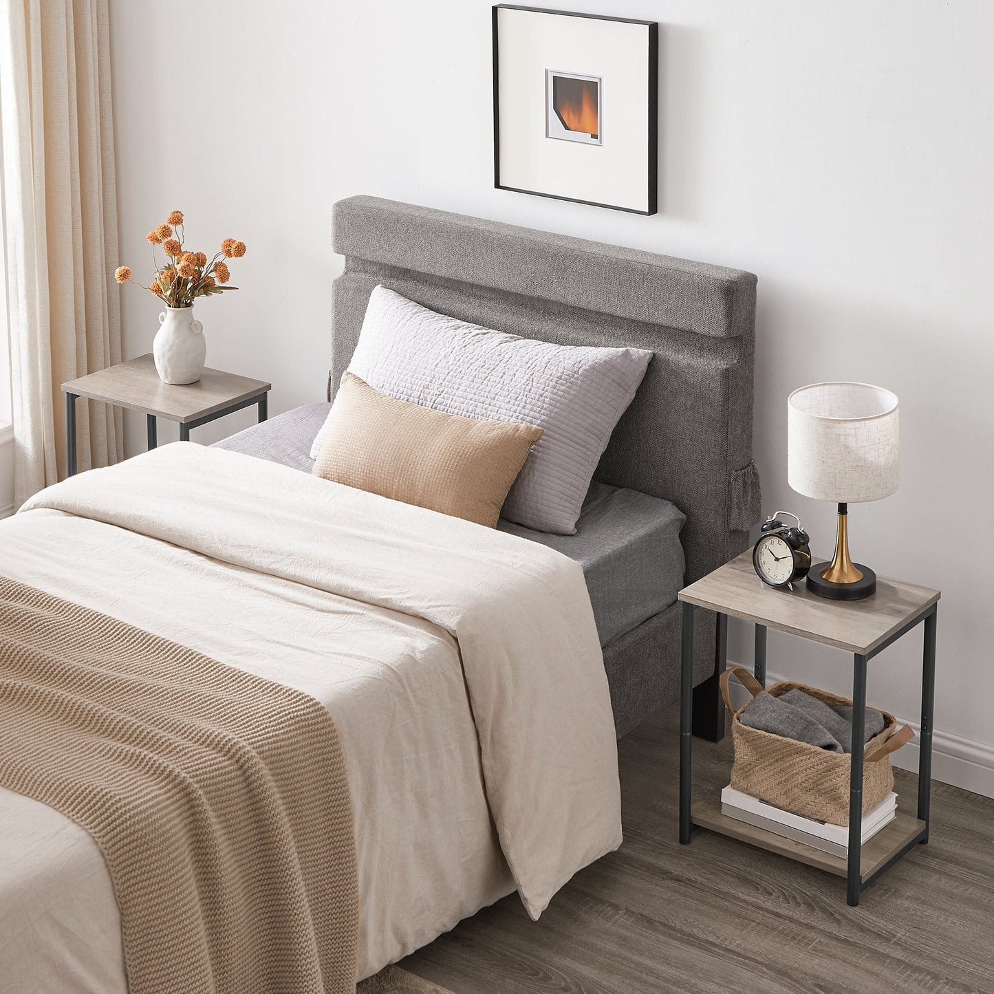 VASAGLE Bed Side Tables End Table (Greige)