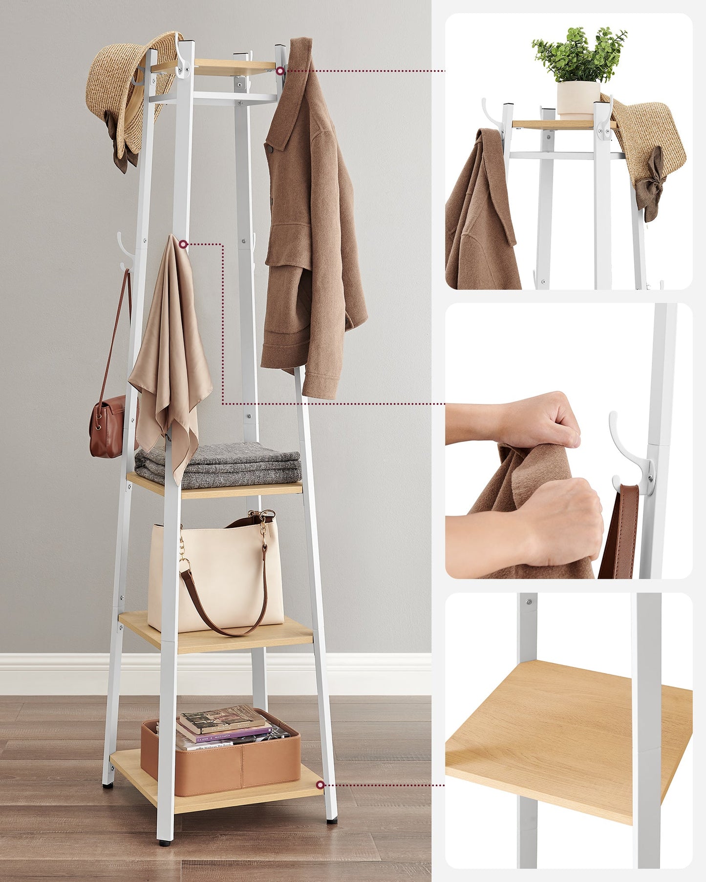 VASAGLE Industrial Coat Rack Stand - Oak