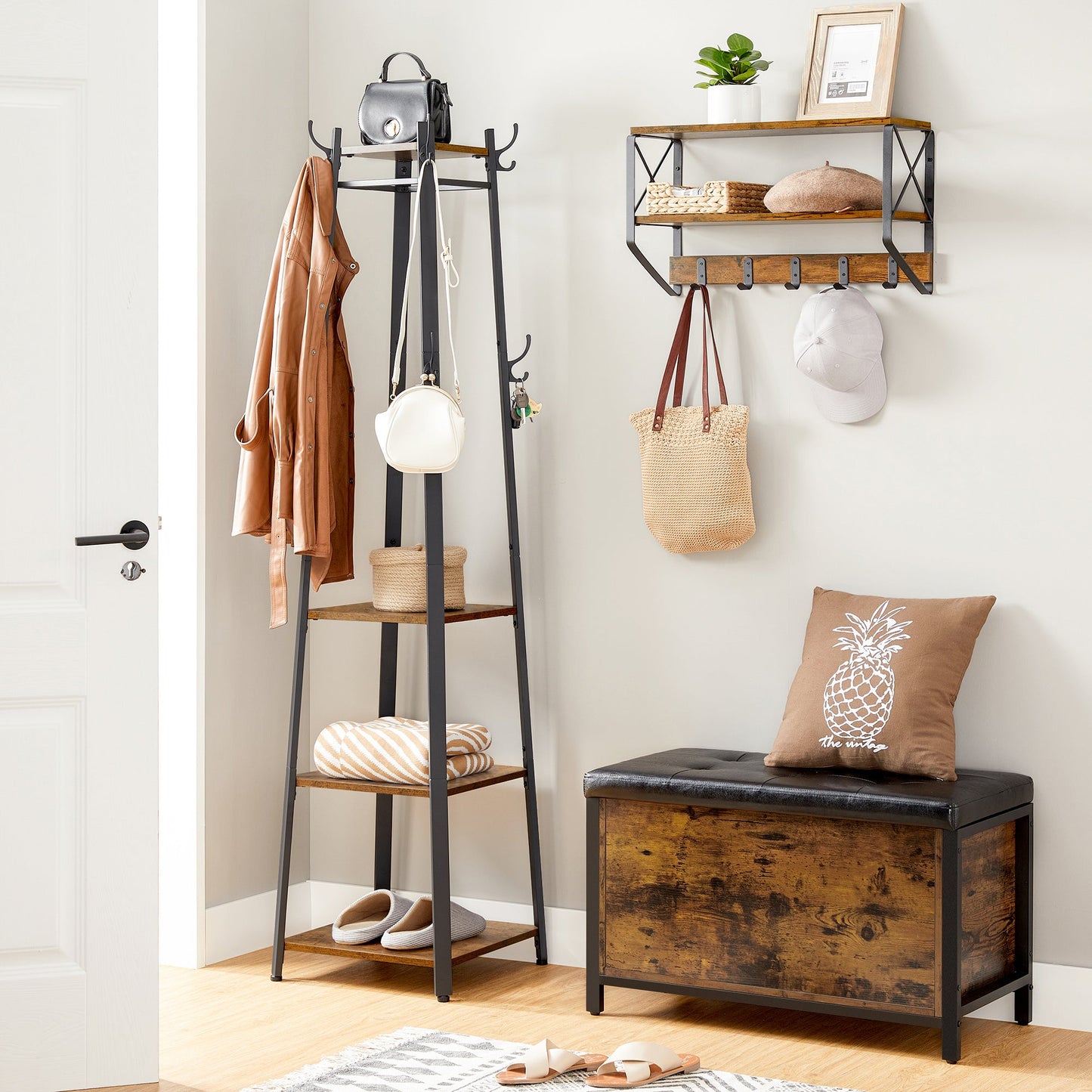 VASAGLE Industrial Coat Rack Stand - Rustic Brown