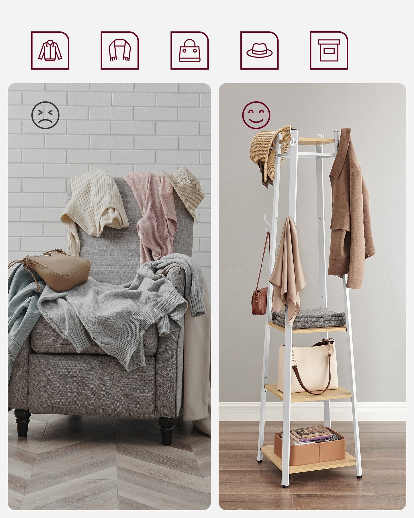 VASAGLE Industrial Coat Rack Stand - Oak