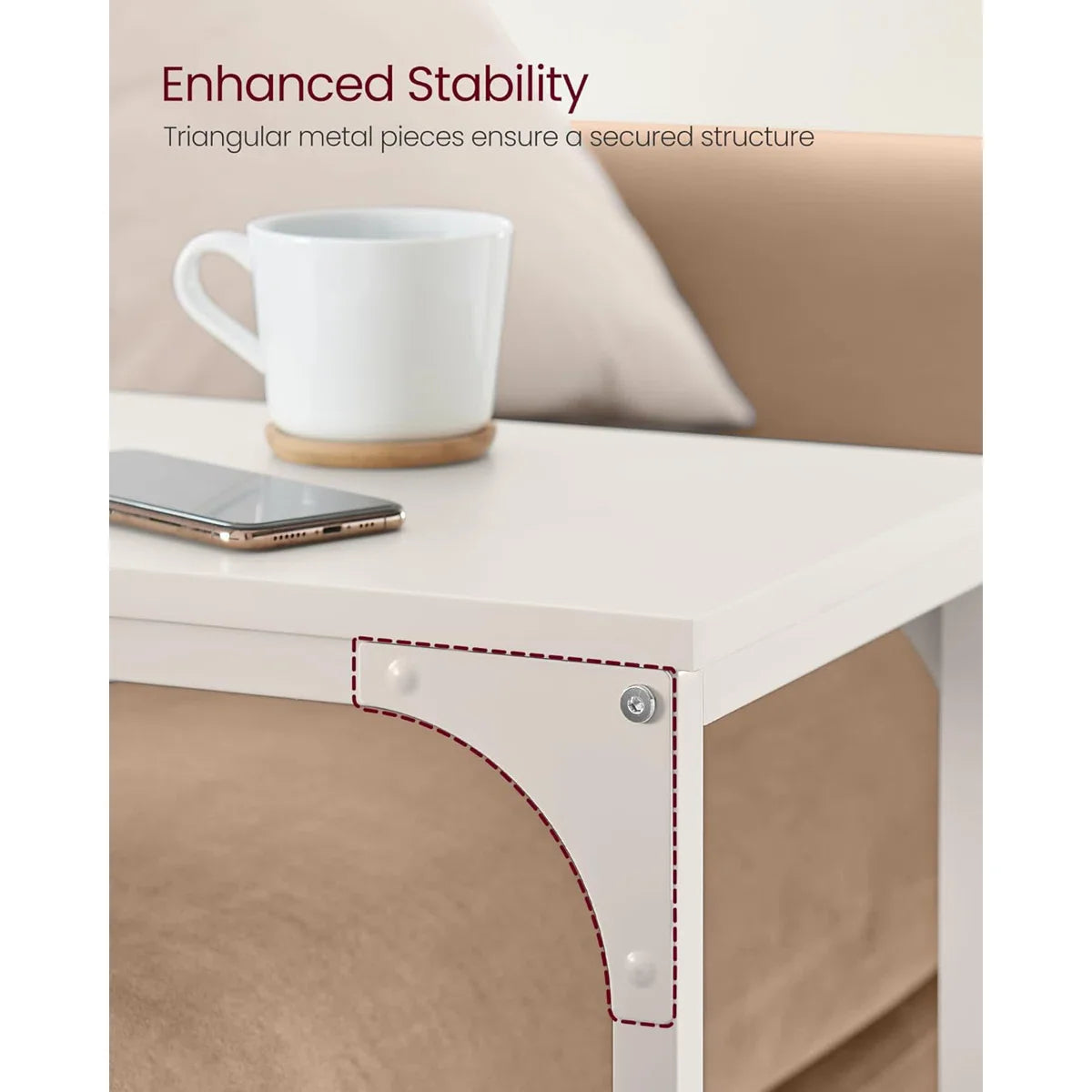 Vasagle C-Shaped End Table Bedside Laptop Table - Cream White