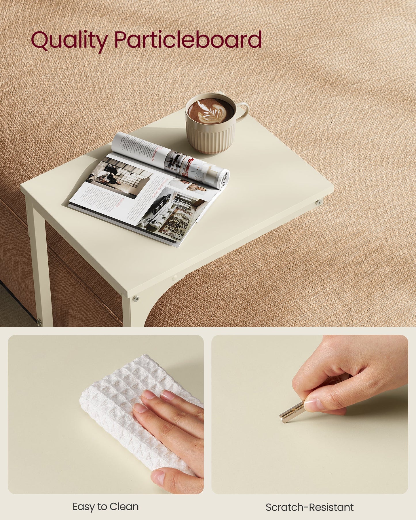 Vasagle C-Shaped End Table Bedside Laptop Table - Cream White