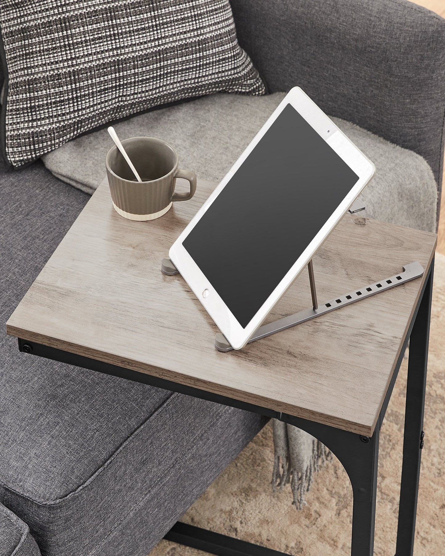 Vasagle C-Shaped End Table Bedside Laptop Table - Greige