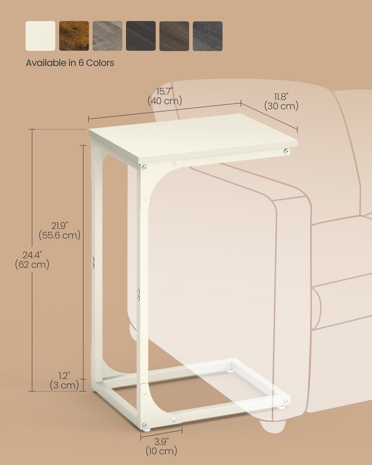 Vasagle C-Shaped End Table Bedside Laptop Table - Cream White