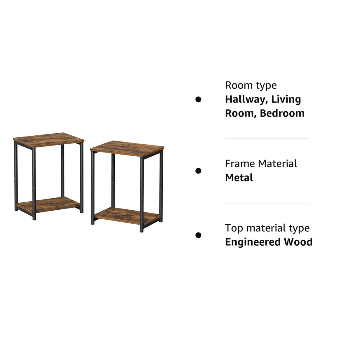 VASAGLE Bed Side Tables End Table (Rustic Brown)