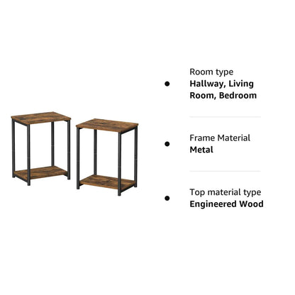VASAGLE Bed Side Tables End Table (Rustic Brown)
