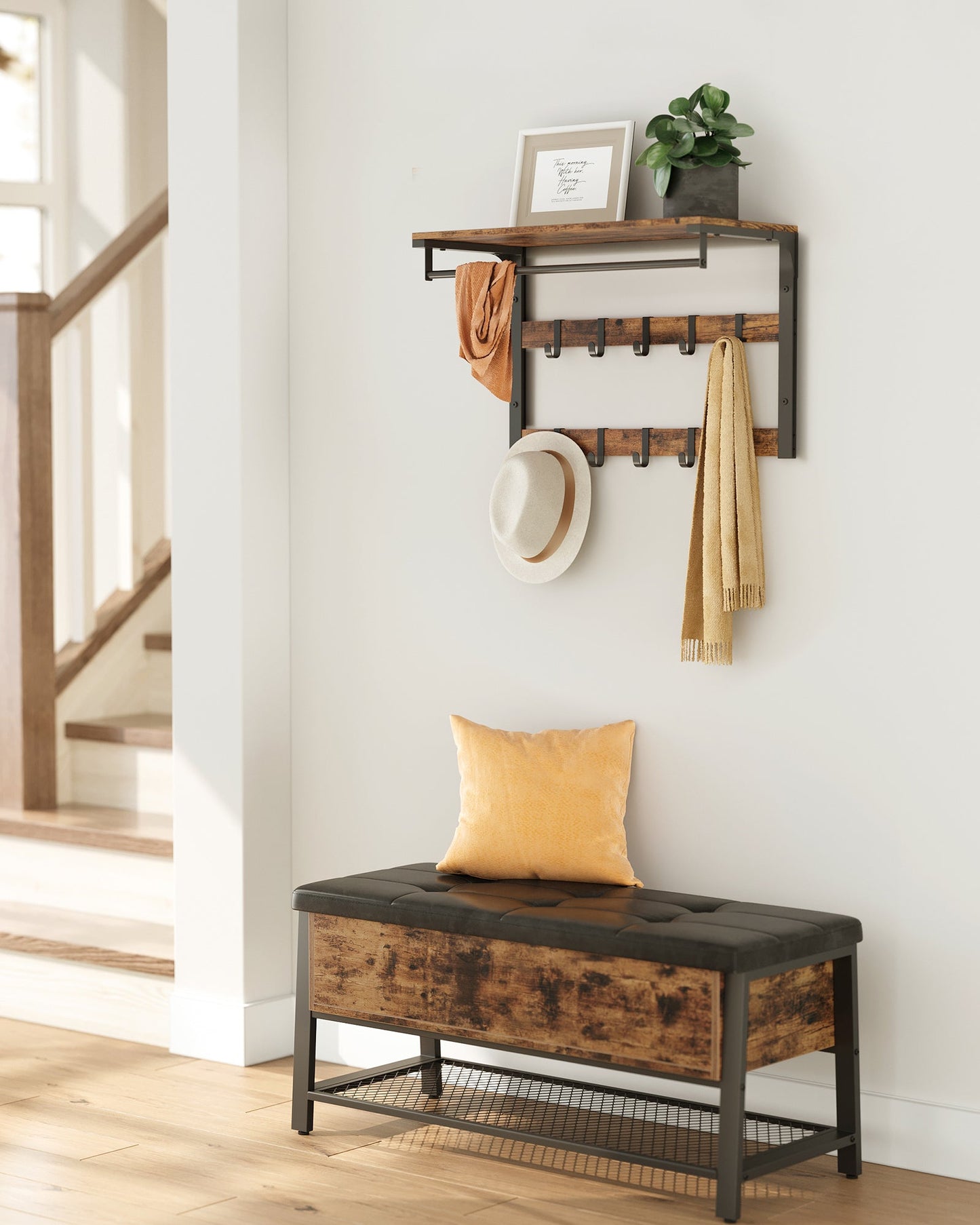 VASAGLE Wall Mounted Coat Rack Hanging Shelf