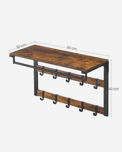 VASAGLE Wall Mounted Coat Rack Hanging Shelf