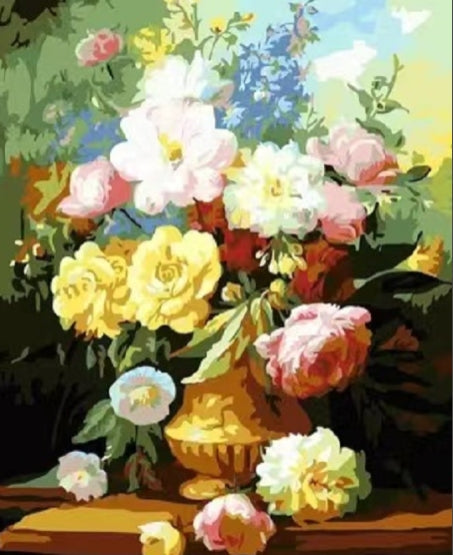 Adult Paint by Number Kit on Canvas  40x50 cm (with wooden frame) Vase of Roses