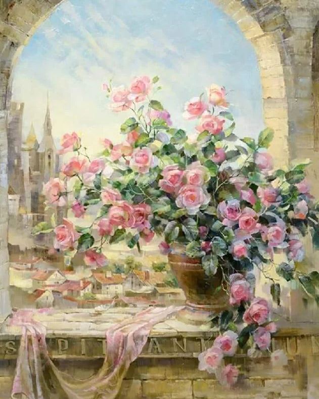 Adult Paint by Number Kit on Canvas  40x50 cm (with wooden frame)  Vase by Window