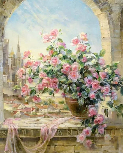 Adult Paint by Number Kit on Canvas  40x50 cm (with wooden frame)  Vase by Window
