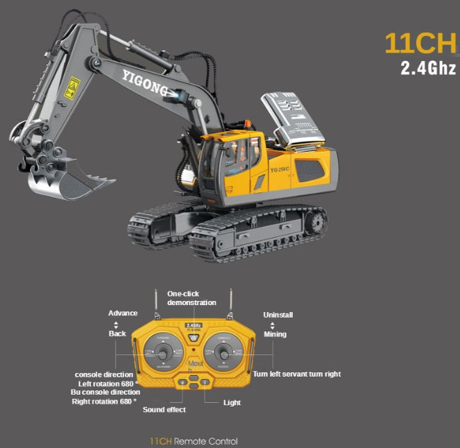 YIGONG 11-channel alloy remote control excavator