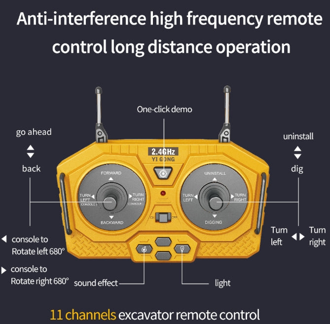 YIGONG 11-channel alloy remote control excavator