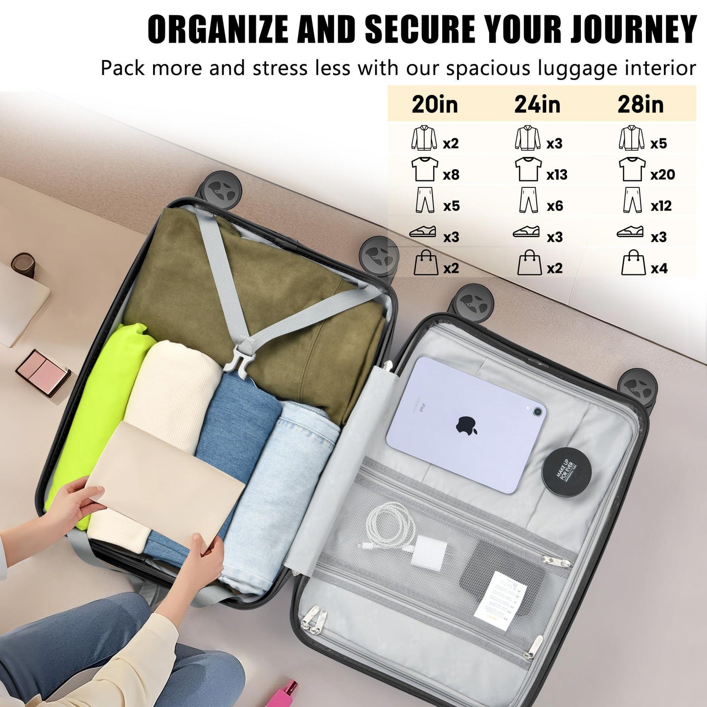 Black Carry On Suitcase - Lightweight Hard Shell Cabin Suitcase | VoyEdge | 55 cm