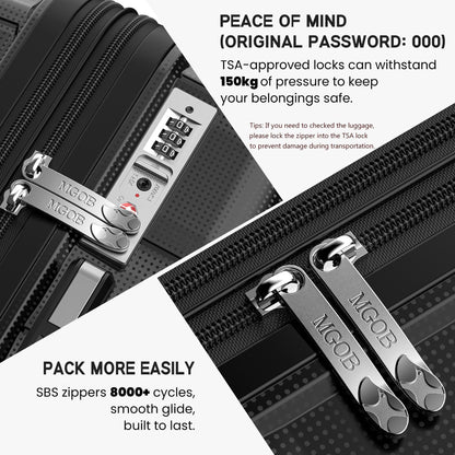 Black Carry On Suitcase - Lightweight Hard Shell Cabin Suitcase | VoyEdge | 55 cm