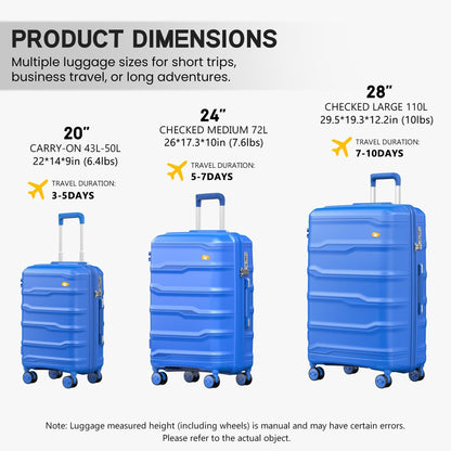 Blue Carry On Luggage - Lightweight Hard Shell Cabin Suitcase | VoyEdge | 55 cm