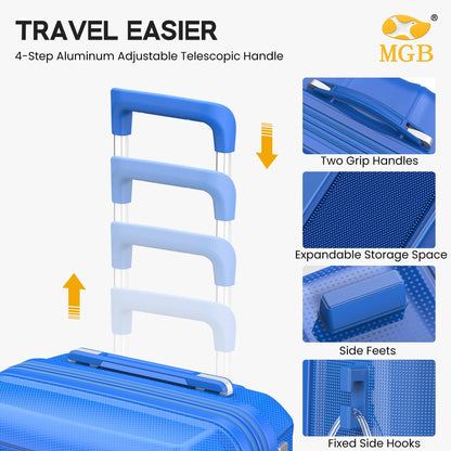 Blue Carry On Luggage - Lightweight Hard Shell Cabin Suitcase | VoyEdge | 55 cm