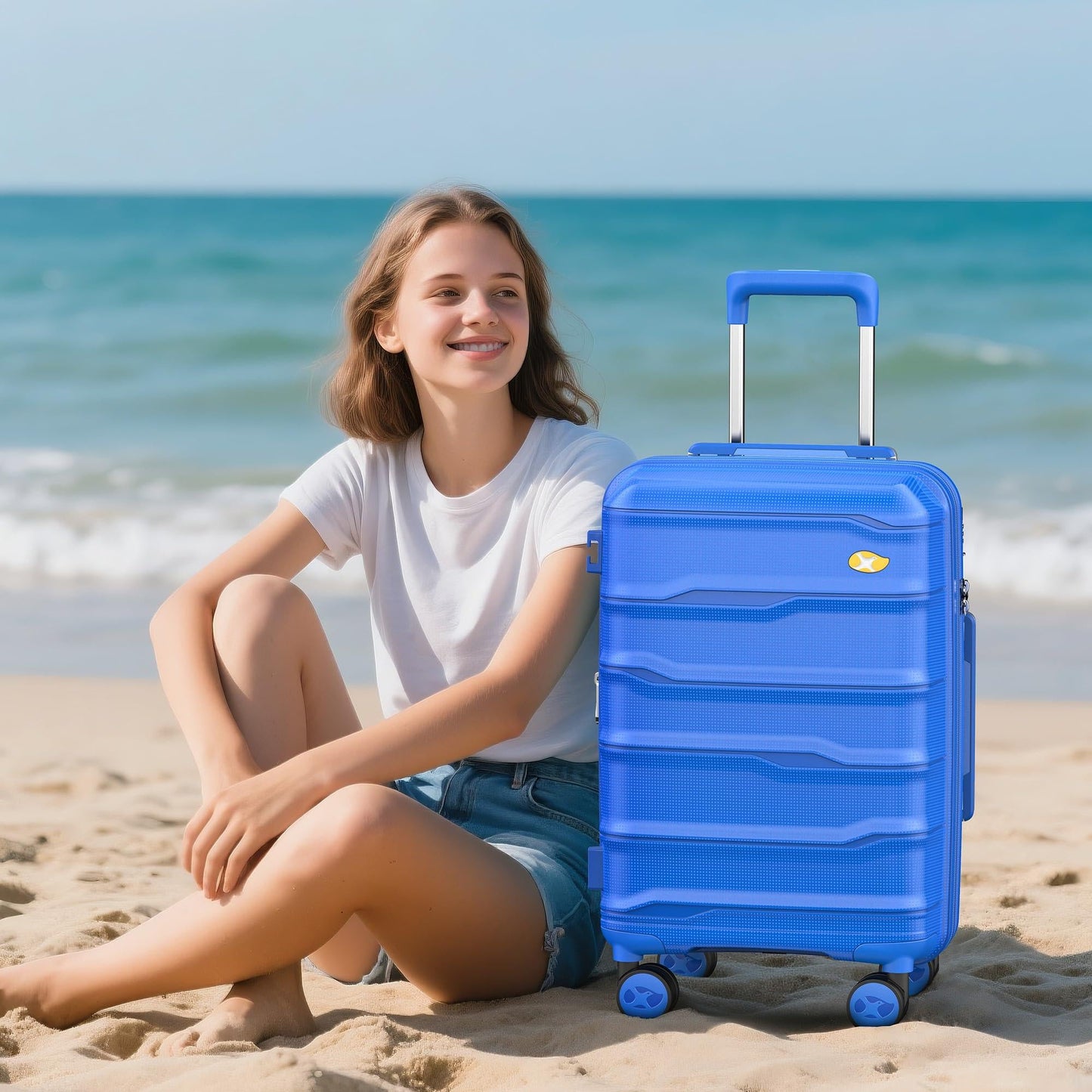 Blue Carry On Luggage - Lightweight Hard Shell Cabin Suitcase | VoyEdge | 55 cm
