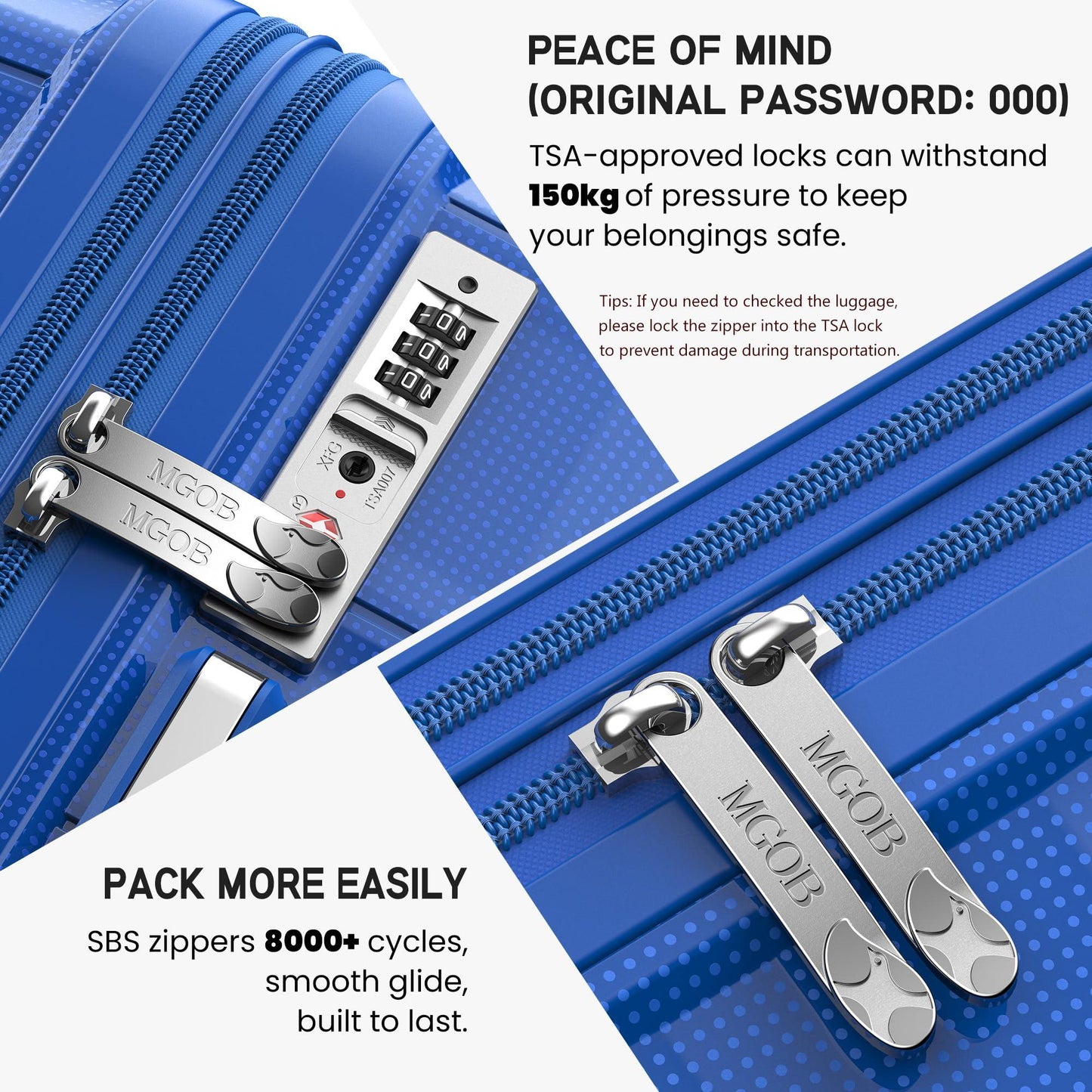 Blue Carry On Luggage - Lightweight Hard Shell Cabin Suitcase | VoyEdge | 55 cm