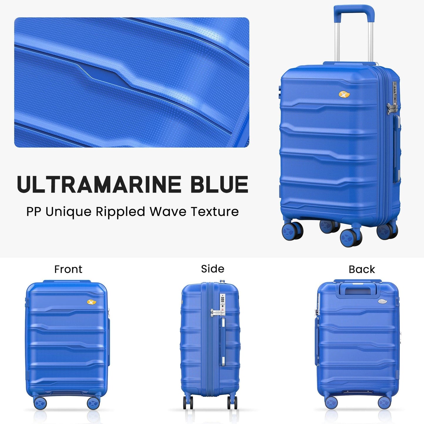Blue Carry On Luggage - Lightweight Hard Shell Cabin Suitcase | VoyEdge | 55 cm