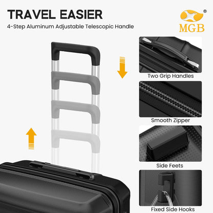Black Medium Check In Luggage - Lightweight Hardside Travel Suitcase | VoyEdge | 66 cm