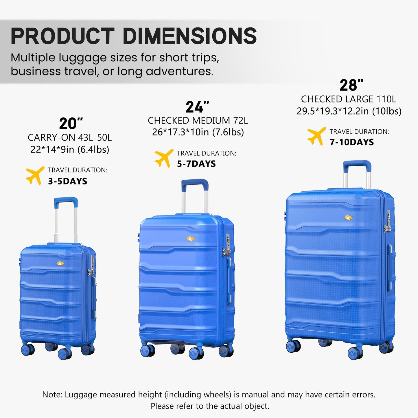 Blue Medium Check In Luggage - Lightweight Hard Shell Expandable Travel Suitcase | VoyEdge | 66 cm