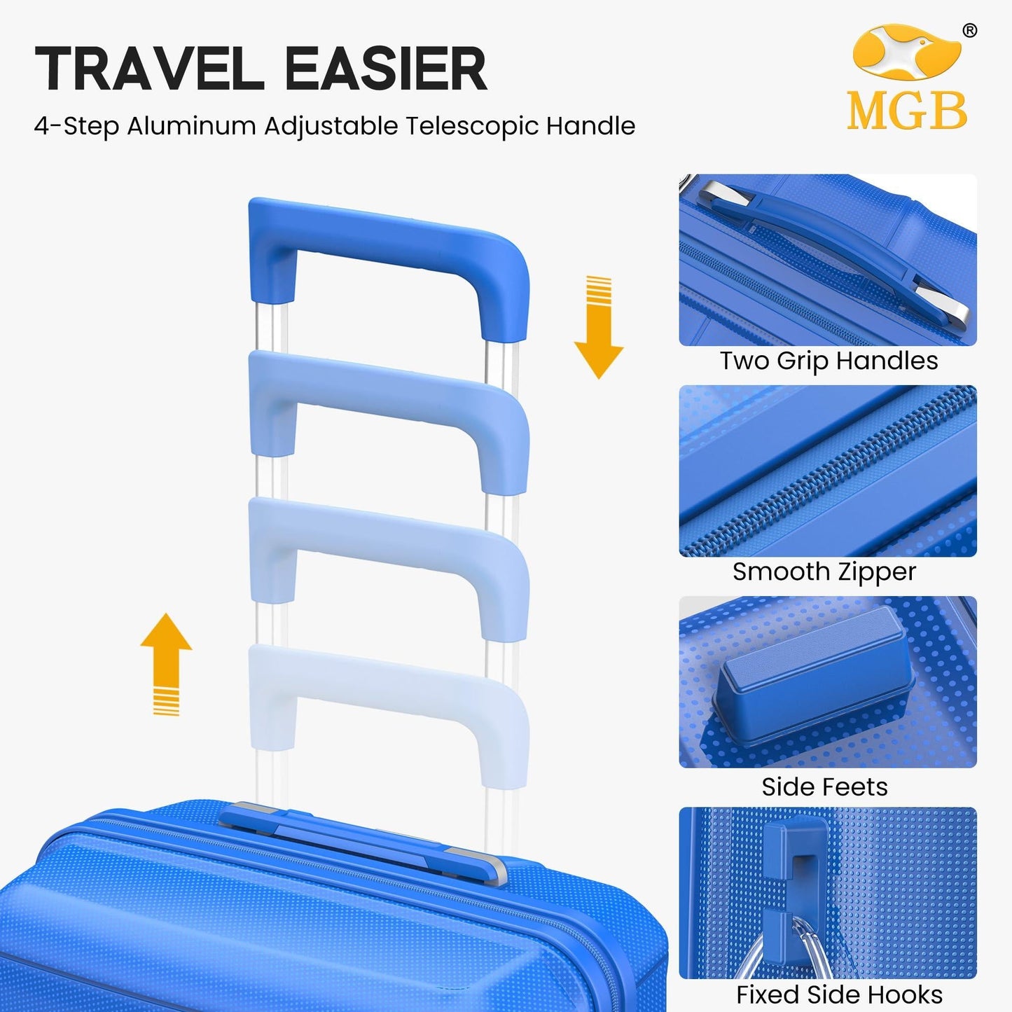 Blue Medium Check In Luggage - Lightweight Hard Shell Expandable Travel Suitcase | VoyEdge | 66 cm