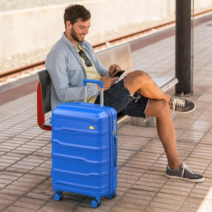 Blue Medium Check In Luggage - Lightweight Hard Shell Expandable Travel Suitcase | VoyEdge | 66 cm