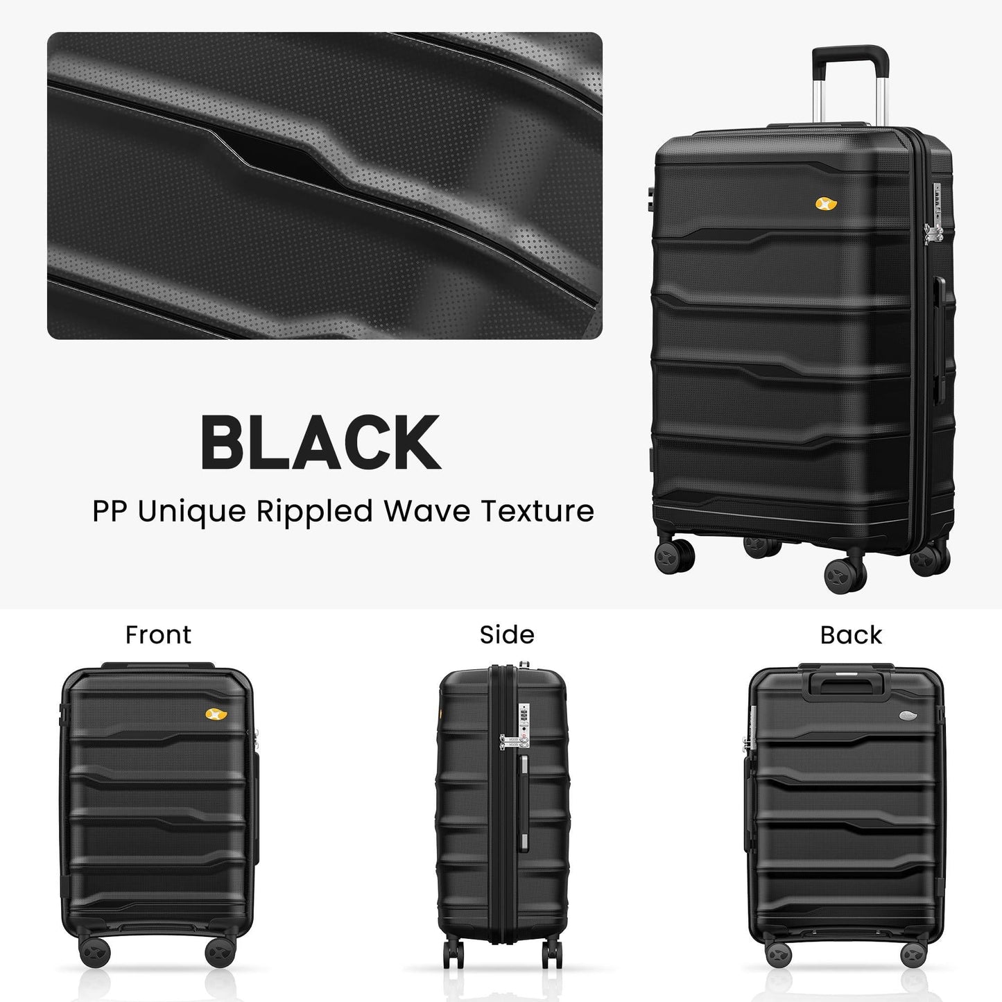 Black Large Check In Luggage - Lightweight Hard Case Expandable Travel Suitcase | VoyEdge | 76 cm