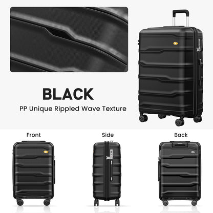 Black Large Check In Luggage - Lightweight Hard Case Expandable Travel Suitcase | VoyEdge | 76 cm