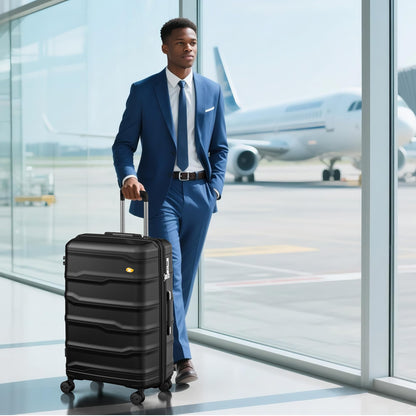 3 Piece Luggage Set – Lightweight Hard Shell Suitcase | VoyEdge | Black