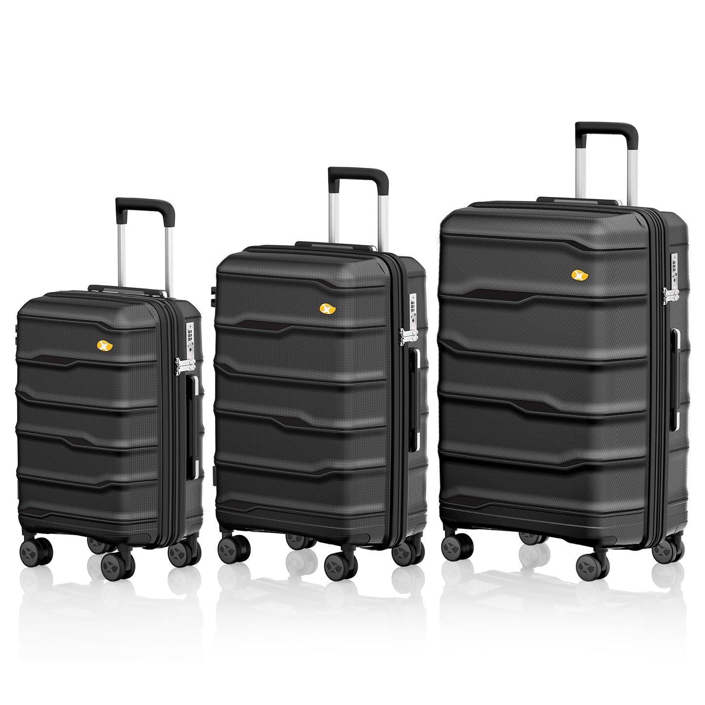 3 Piece Luggage Set – Lightweight Hard Shell Suitcase | VoyEdge | Black